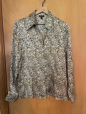 100% Silk Tesori Spotted Button Down Blouse Size L